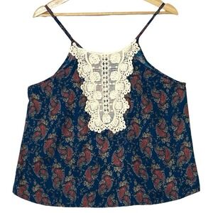 i‎ JOAH Paisley Crochet Cami Top Womens L Blue Lace Boho Chic Delicate Feminine